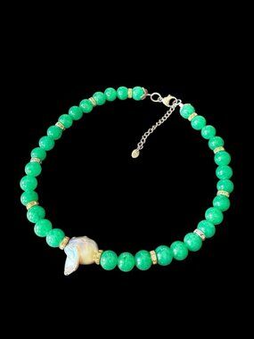 Lucas Lameth LUC Baroque Pearl Aventurine Bead 925 Necklace Adjustable